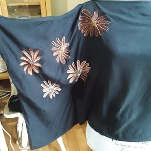 Black Bat Wing Embroidered Top